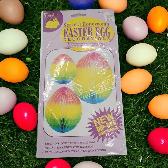 Vtg Honeycomb Dip-Dye Easter Eggs Eureka Decoration Set of 3 NOS - Picture 5 of 7